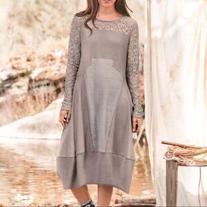 𝅺Sundance Mixed Media Manette Lagenlook Dress Taupe Sz M